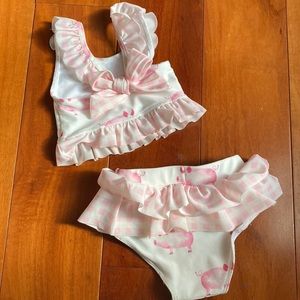 Boutique Piglet Tankini, size 6 months, Ruffle and Bow Back Detail